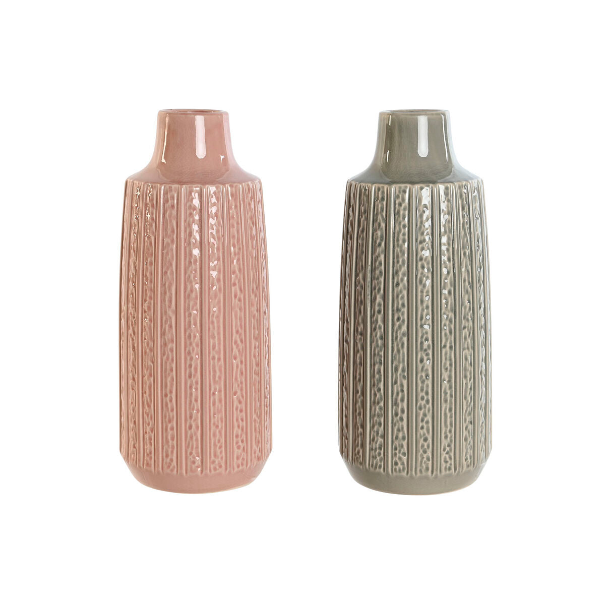 Vase Home ESPRIT Pink Light grey Porcelain 16 x 16 x 38 cm (2 Units)-0