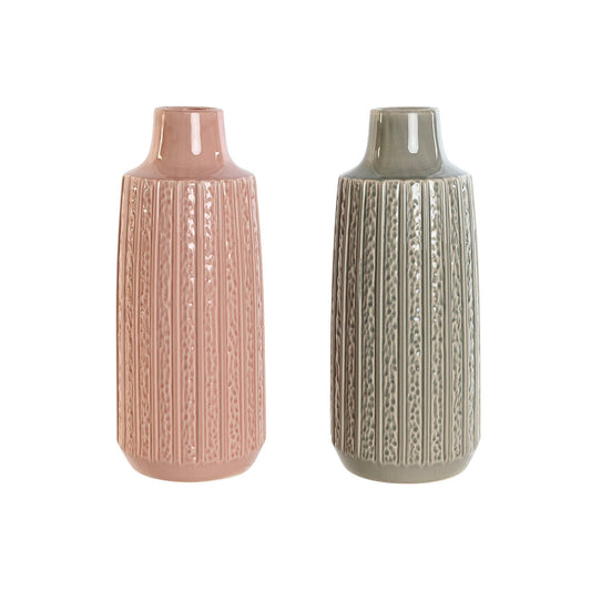 Vase Home ESPRIT Pink Light grey Porcelain 16 x 16 x 38 cm (2 Units)-0
