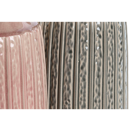 Vase Home ESPRIT Grey Pink Porcelain 15 x 15 x 31 cm (2 Units)-1