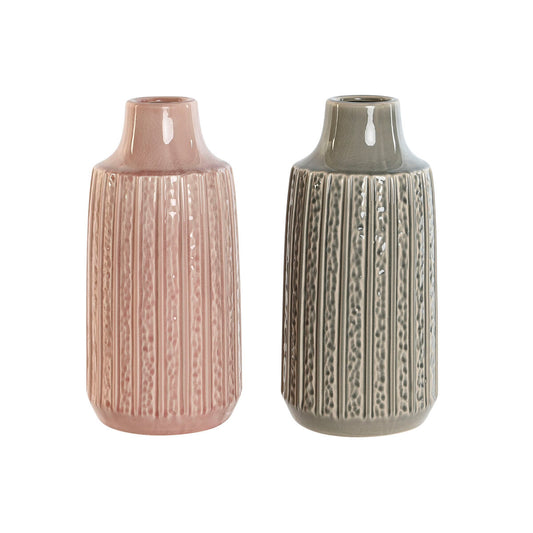 Vase Home ESPRIT Grey Pink Porcelain 15 x 15 x 31 cm (2 Units)-0
