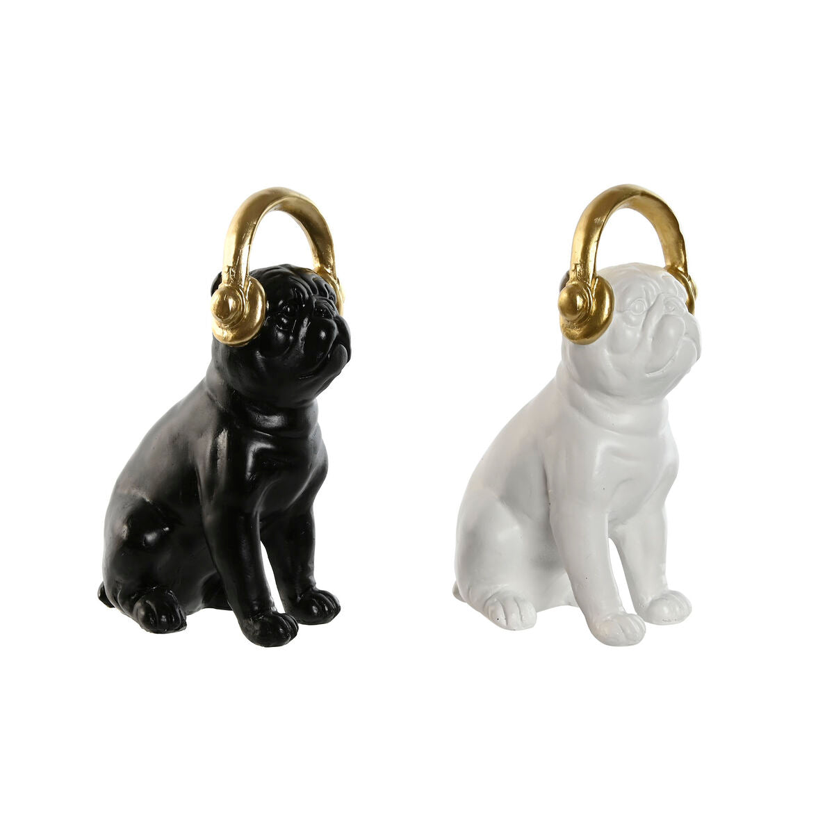 Decorative Figure Home ESPRIT White Black Golden Dog 12 x 18 x 30 cm (2 Units)-0