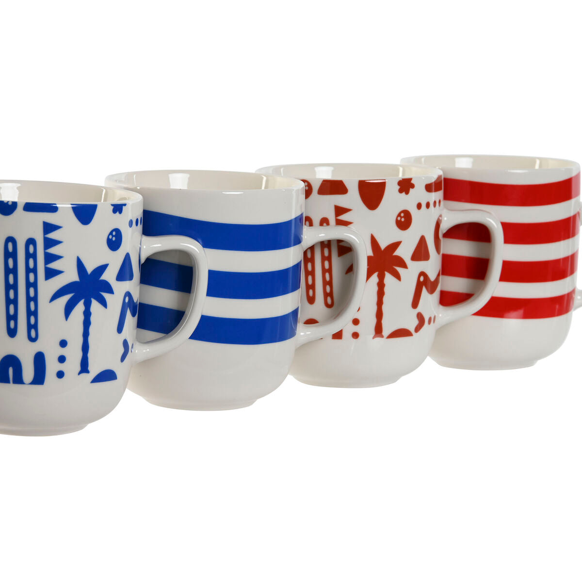 Mug Home ESPRIT Blue Red Porcelain Boho 380 ml (4 Units)-2