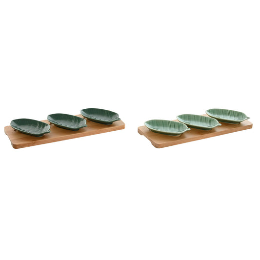 Appetizer Set Home ESPRIT Green Dark green Bamboo Porcelain Tropical 4 Pieces 28,4 x 10,5 x 3 cm (2 Units)-0