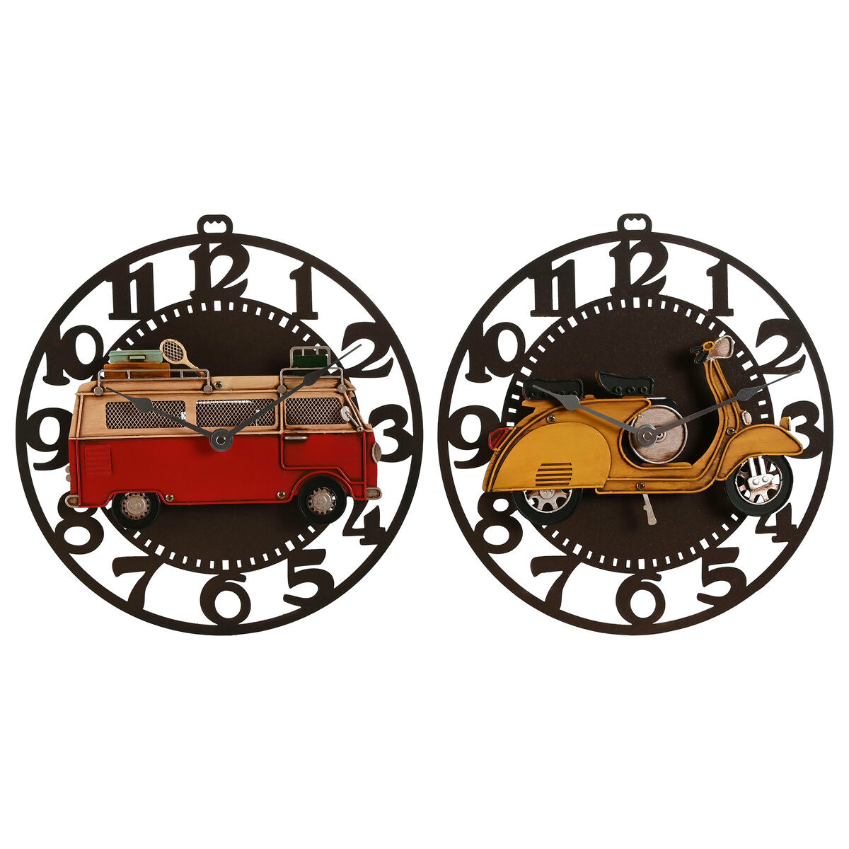 Wall Clock Home ESPRIT Yellow Red Metal Vintage 34 x 33,5 x 32,5 cm (2 Units)-0