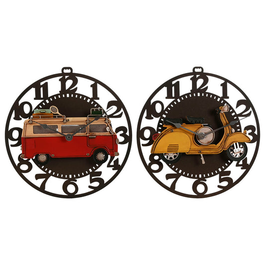 Wall Clock Home ESPRIT Yellow Red Metal Vintage 34 x 33,5 x 32,5 cm (2 Units)-0