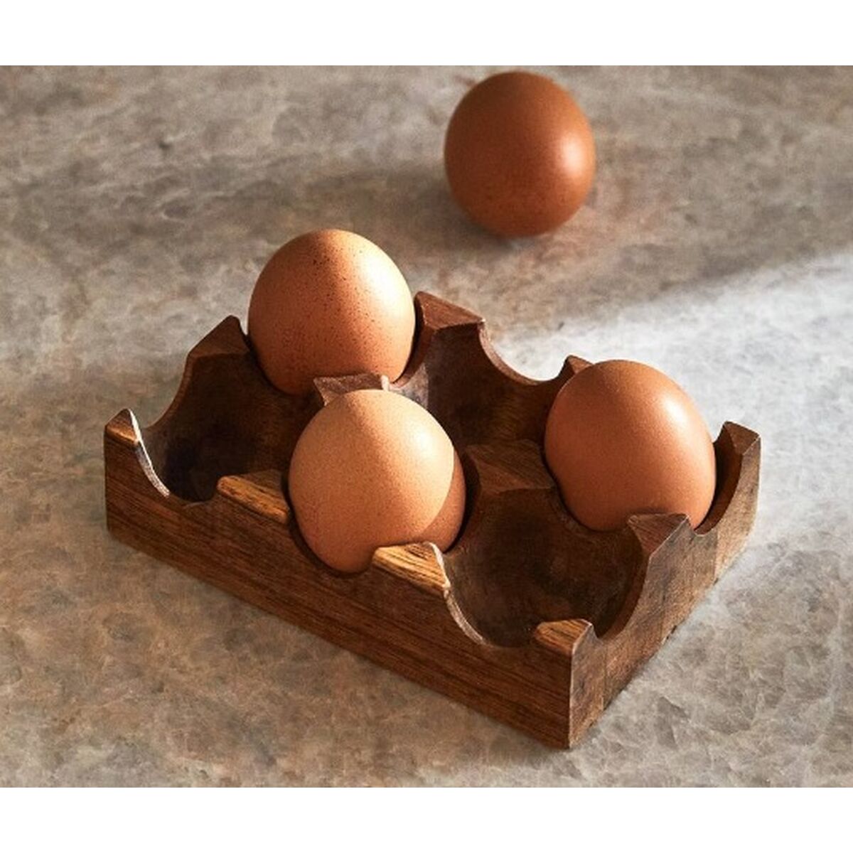 Egg cup Home ESPRIT Natural Acacia 15 x 10 x 4 cm-1