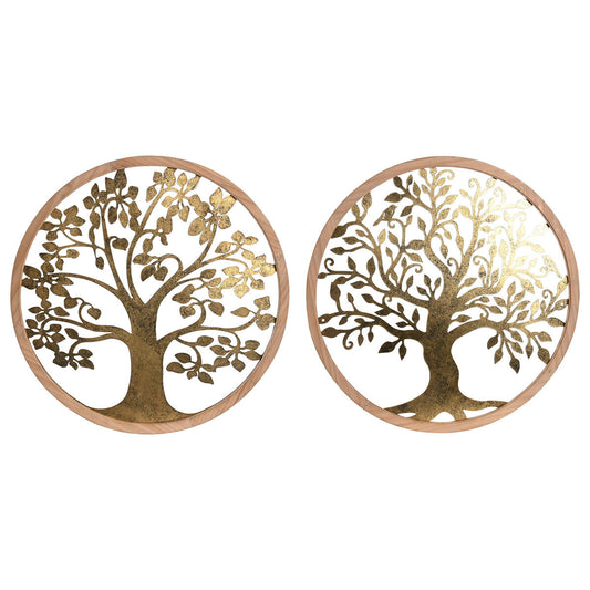 Wall Decoration Home ESPRIT Golden Natural Tree Cottage 60 x 1,5 x 60 cm (2 Units)-0