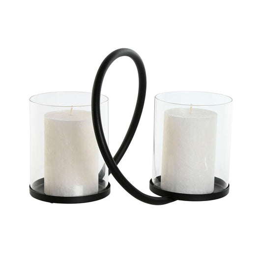 Candleholder Home ESPRIT Black Silver Metal Crystal 24 x 19 x 18 cm (2 Units)-1