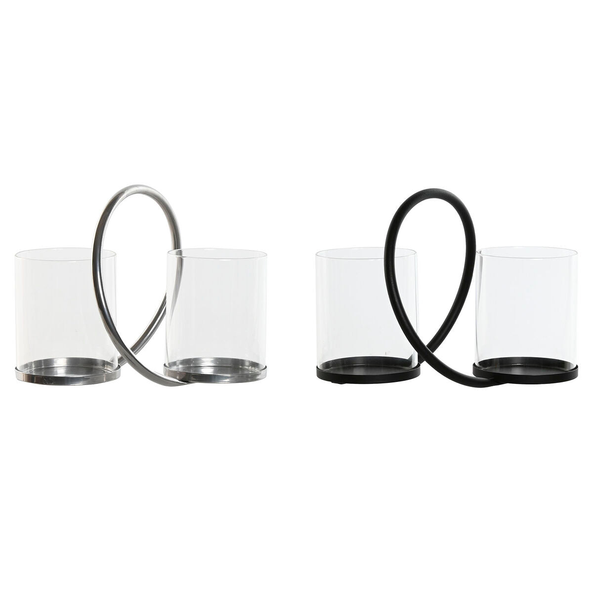 Candleholder Home ESPRIT Black Silver Metal Crystal 24 x 19 x 18 cm (2 Units)-0