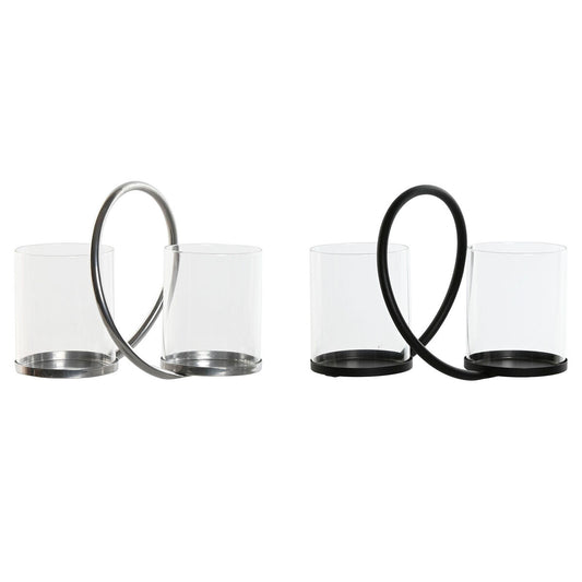 Candleholder Home ESPRIT Black Silver Metal Crystal 24 x 19 x 18 cm (2 Units)-0