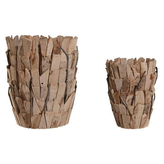 Set of Planters Home ESPRIT Brown Paolownia wood 35 x 35 x 45 cm (2 Pieces)-0