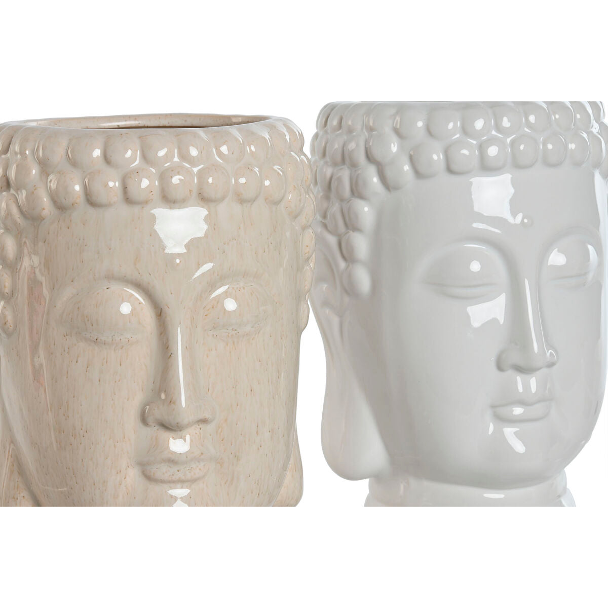 Planter Home ESPRIT White Beige Ceramic 15 x 15 x 25 cm (2 Units)-2