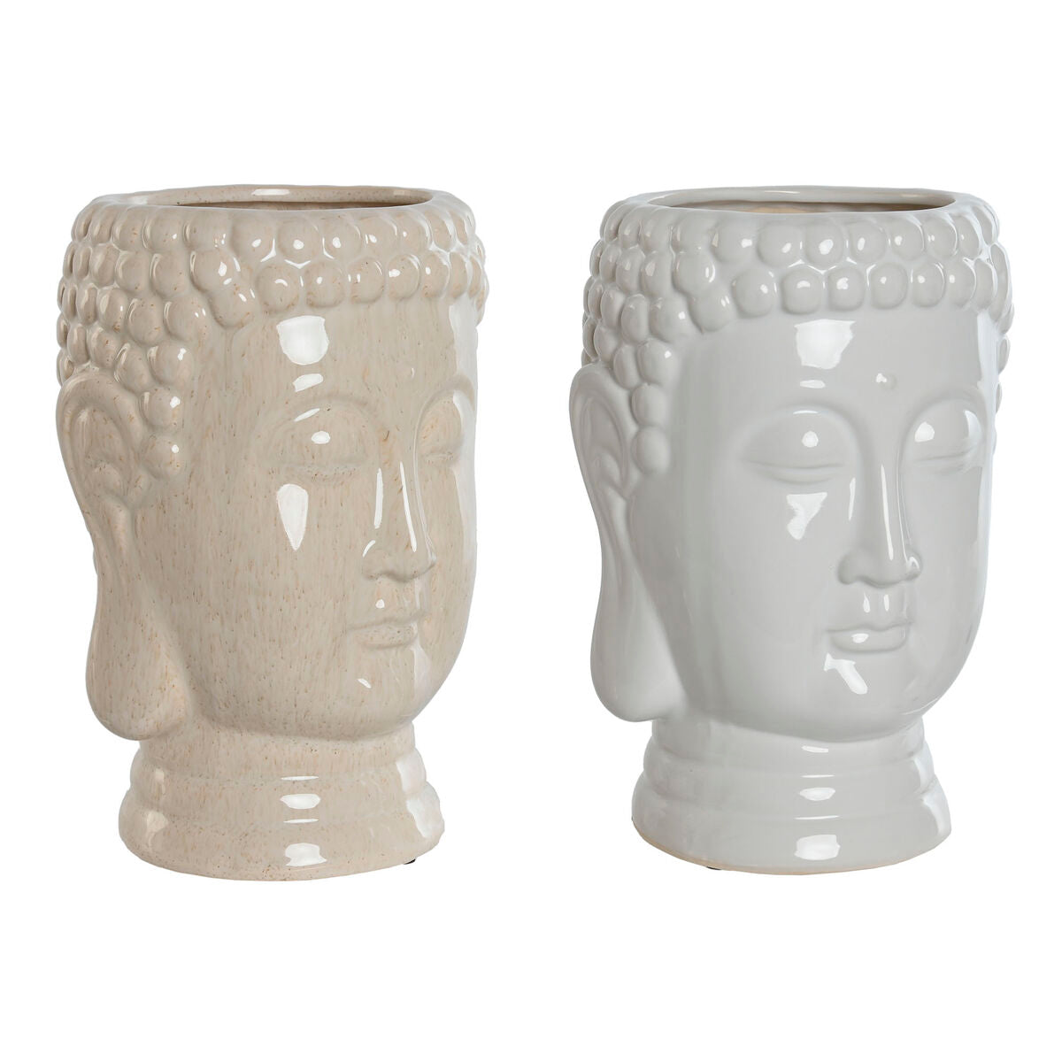 Planter Home ESPRIT White Beige Ceramic 15 x 15 x 25 cm (2 Units)-0