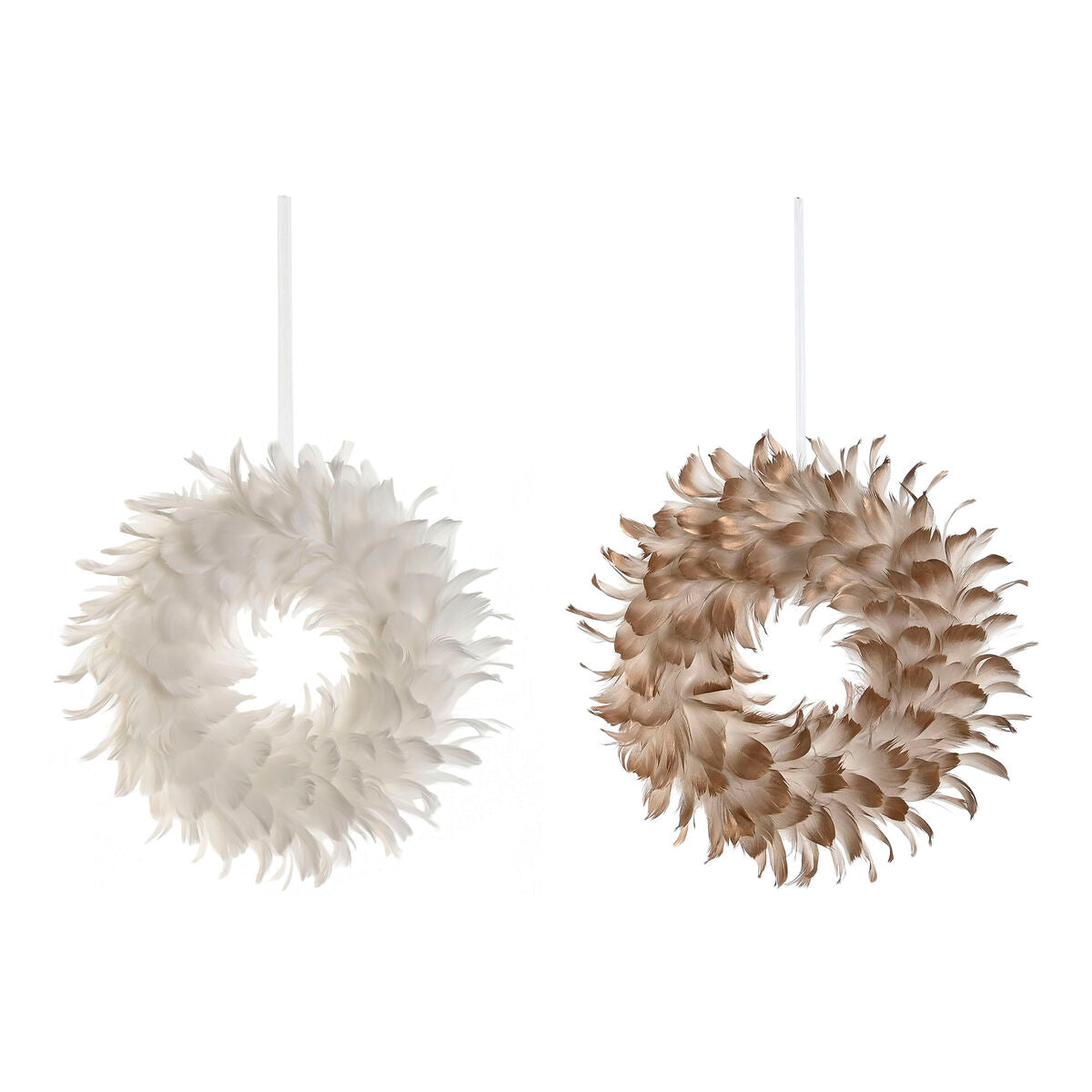 Advent wreathe Home ESPRIT White Golden Feather 30 x 7 x 30 cm (2 Units)-0