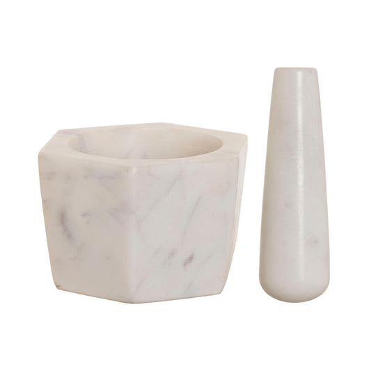 Mortar and pestle Home ESPRIT Marble 12,5 x 12,5 x 8 cm-0