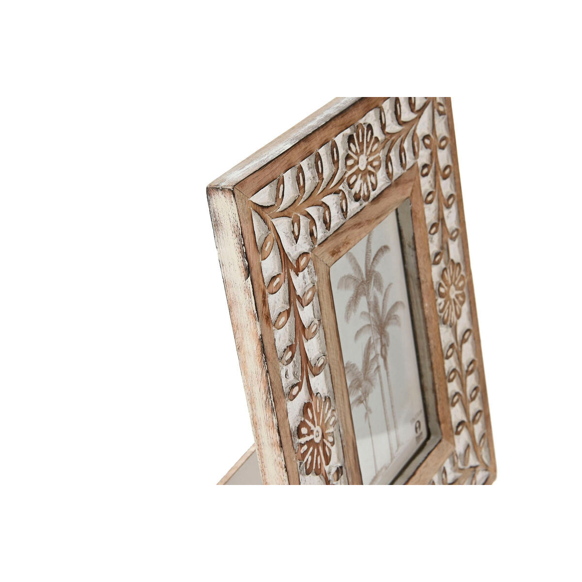 Photo frame Home ESPRIT White Natural Crystal Mango wood Flower Indian Man 21 x 2 x 26,5 cm-2