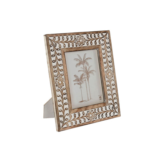 Photo frame Home ESPRIT White Natural Crystal Mango wood Flower Indian Man 26,5 x 2 x 31,5 cm-0