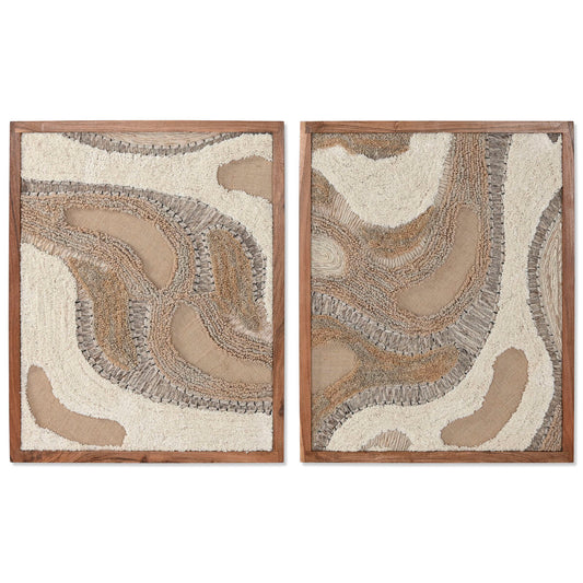 Painting Home ESPRIT White Natural Abstract Scandinavian 60 x 3 x 75 cm (2 Units)-1