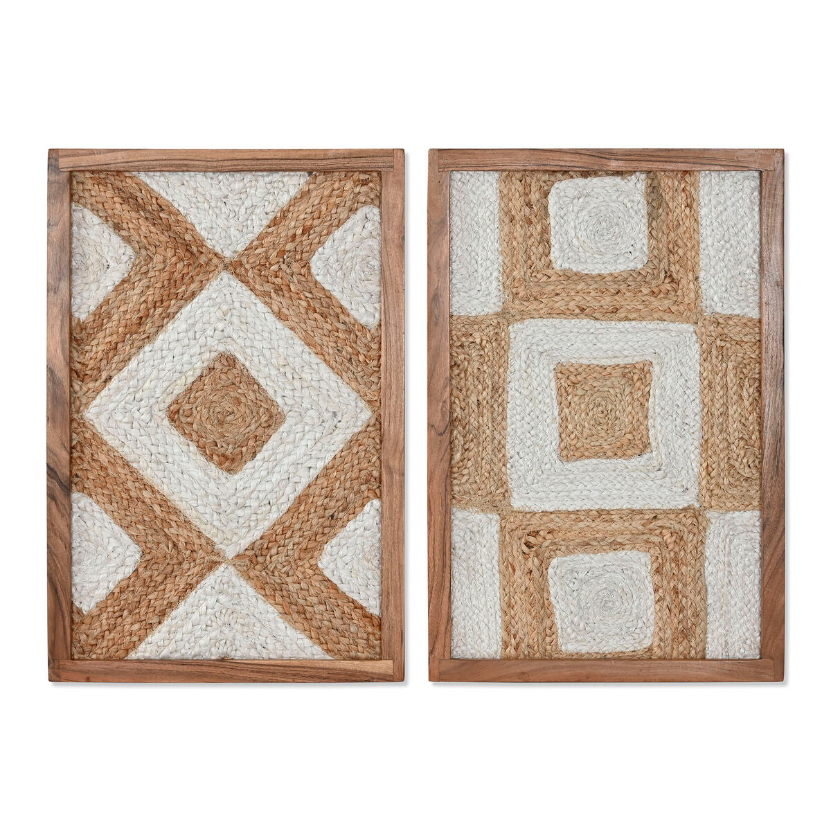 Painting Home ESPRIT White Natural Geometric Boho 40 x 3 x 60 cm (2 Units)-0