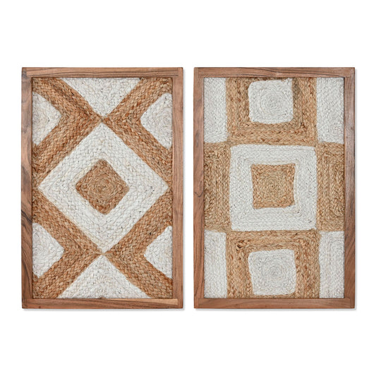 Painting Home ESPRIT White Natural Geometric Boho 40 x 3 x 60 cm (2 Units)-0