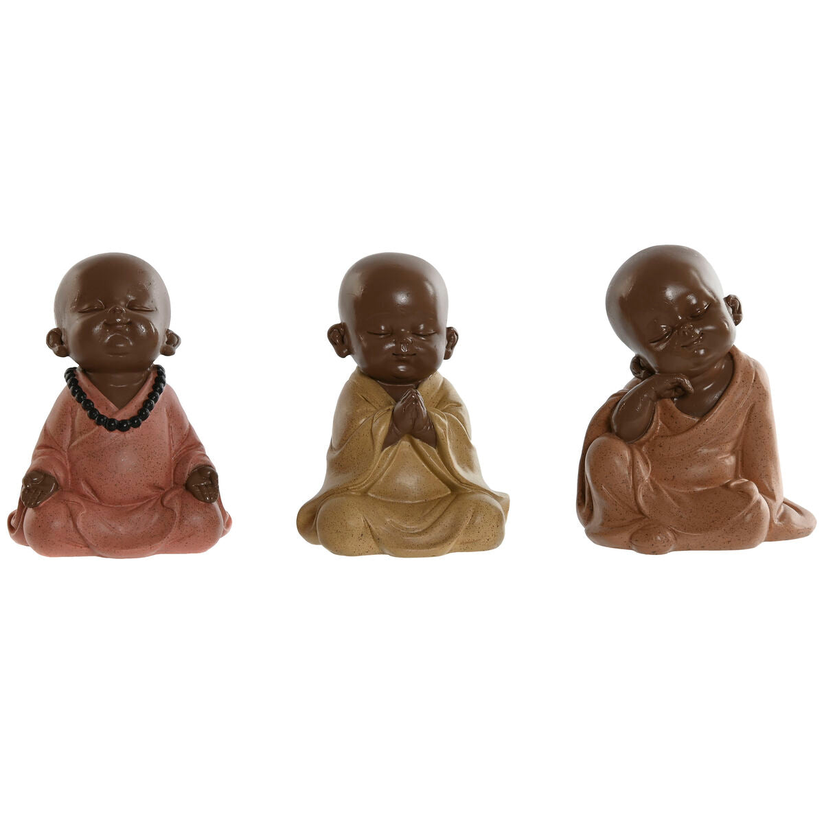 Decorative Figure Home ESPRIT Orange Coral Lime Resin Monk Oriental 10,5 x 9 x 13,5 cm (3 Units)-0