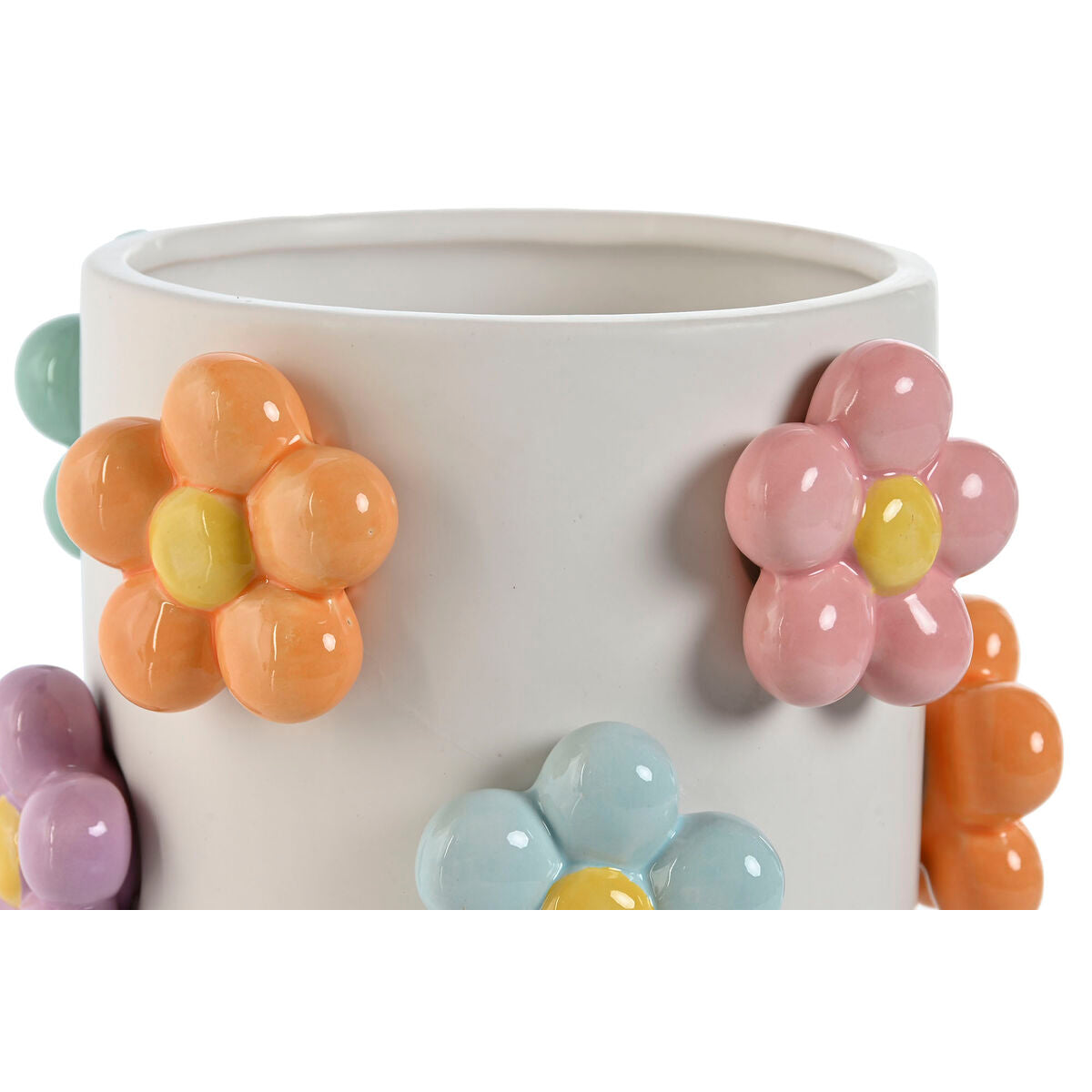 Planter Home ESPRIT White Multicolour Dolomite Flowers 17 x 17 x 14,5 cm-2