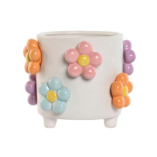 Planter Home ESPRIT White Multicolour Dolomite Flowers 17 x 17 x 14,5 cm-0