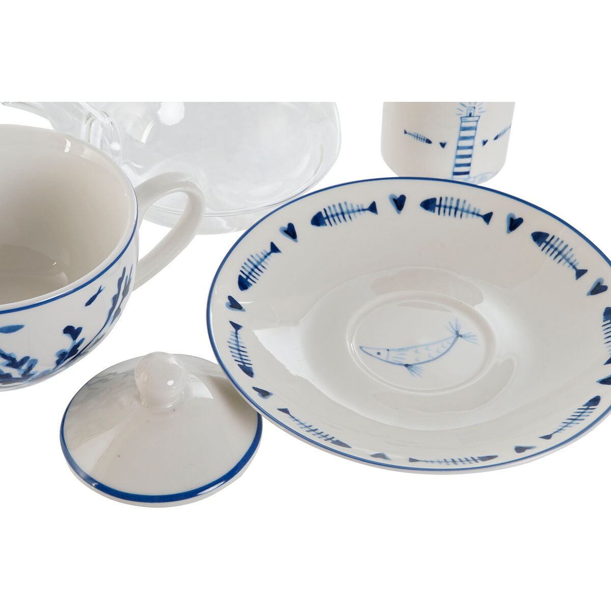 Teapot Home ESPRIT Blue White Crystal Porcelain-2
