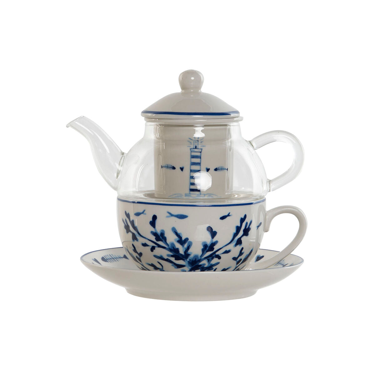 Teapot Home ESPRIT Blue White Crystal Porcelain-0