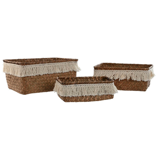 Basket set Home ESPRIT Natural Fibre Boho Worn 23 x 17 x 10 cm-0
