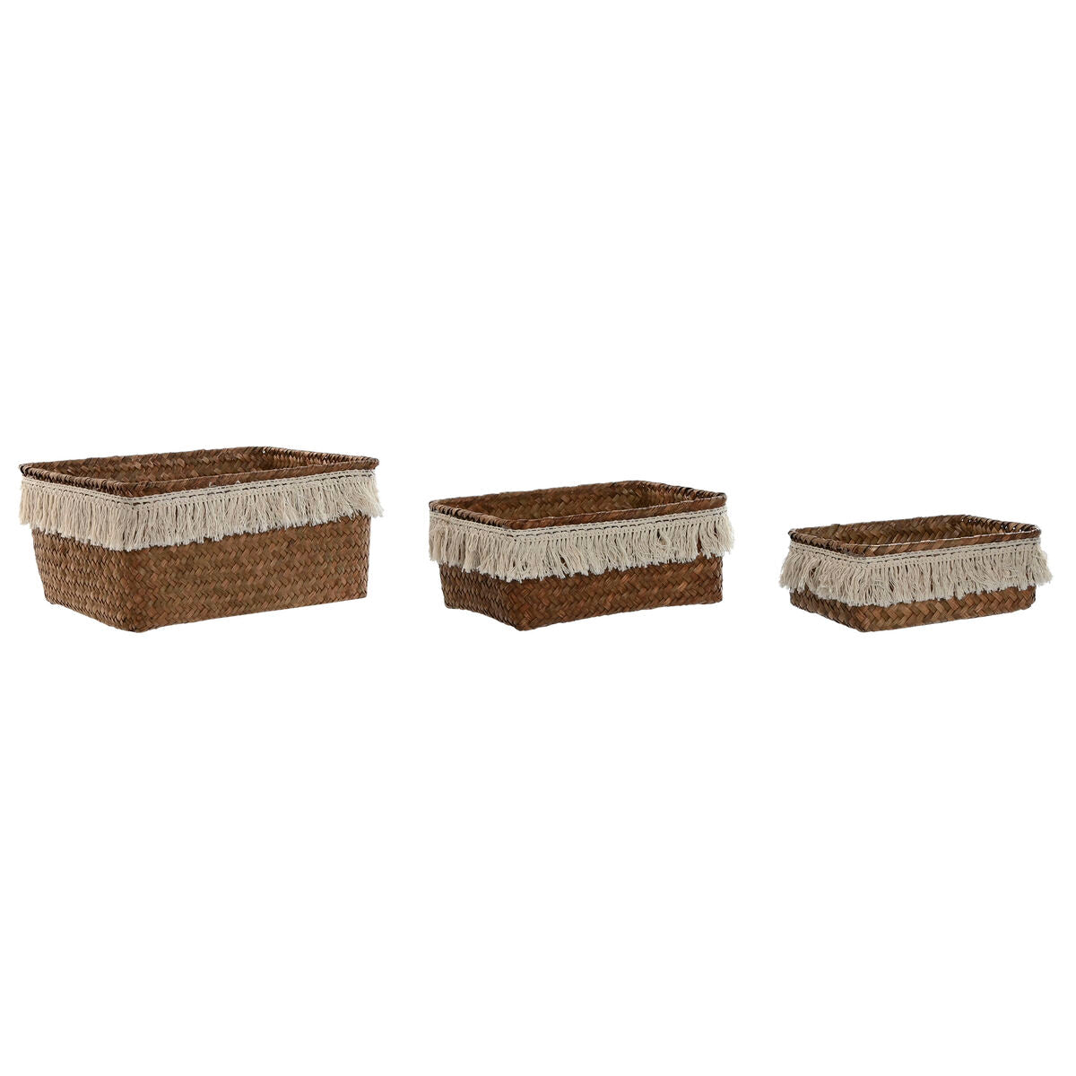 Basket set Home ESPRIT Natural Fibre Boho Worn 23 x 17 x 10 cm-1