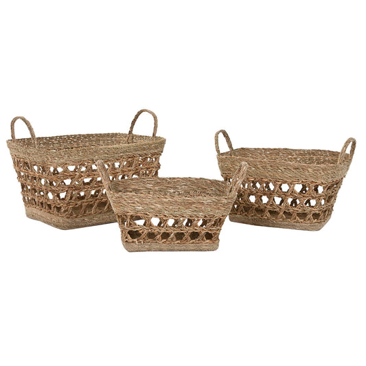 Basket set Home ESPRIT Seagrass Tropical 45 x 35 x 35 cm-0