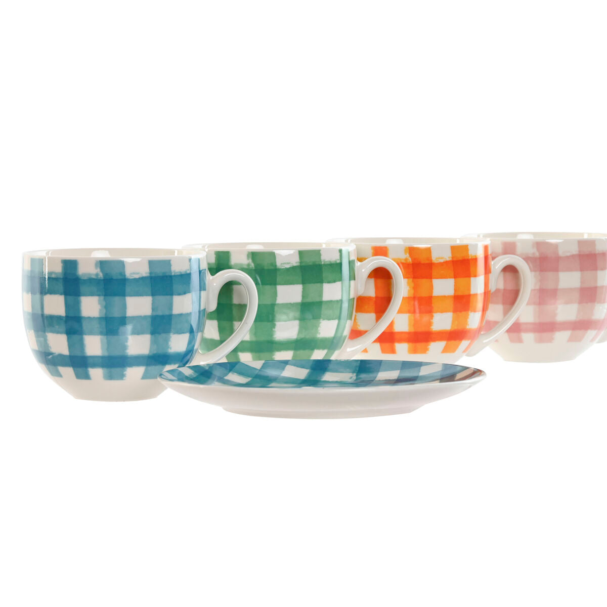 Set of 6 Cups with Plate Home ESPRIT Blue Green Orange Pink Porcelain Stripes Mediterranean 240 ml-2