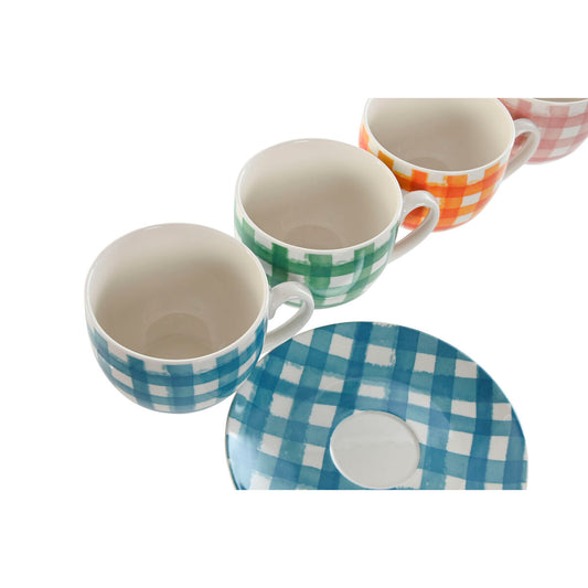 Set of 6 Cups with Plate Home ESPRIT Blue Green Orange Pink Porcelain Stripes Mediterranean 240 ml-1