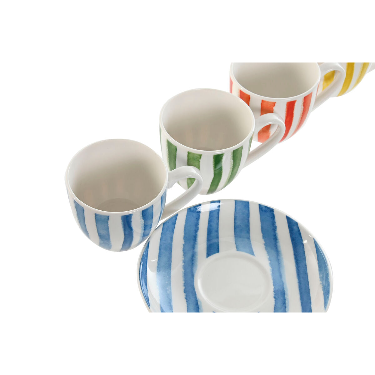 Set of 6 Cups with Plate Home ESPRIT Yellow Blue Green Coral Porcelain Stripes Mediterranean 90 ml-1