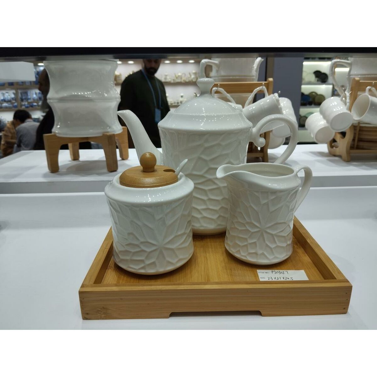 Sugar Bowl Home ESPRIT White Bamboo Porcelain 19,5 x 9 x 17 cm 2 Pieces-0