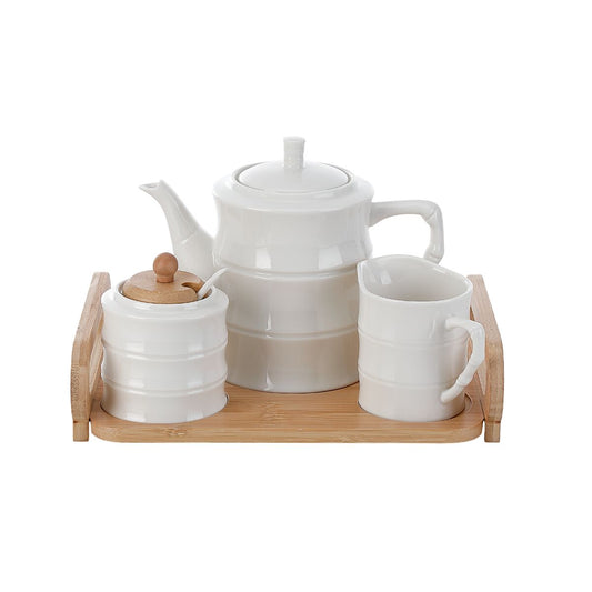 Teapot Home ESPRIT White Bamboo Porcelain-0