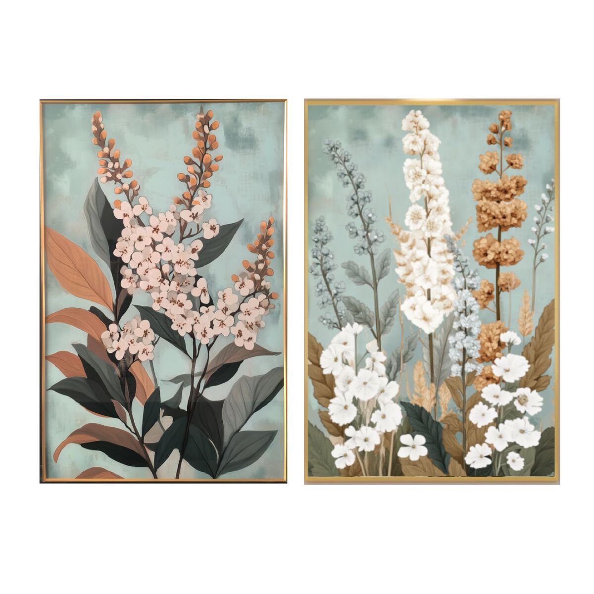 Painting Home ESPRIT Green Flowers Shabby Chic 80 x 3,5 x 120 cm (2 Units)-0
