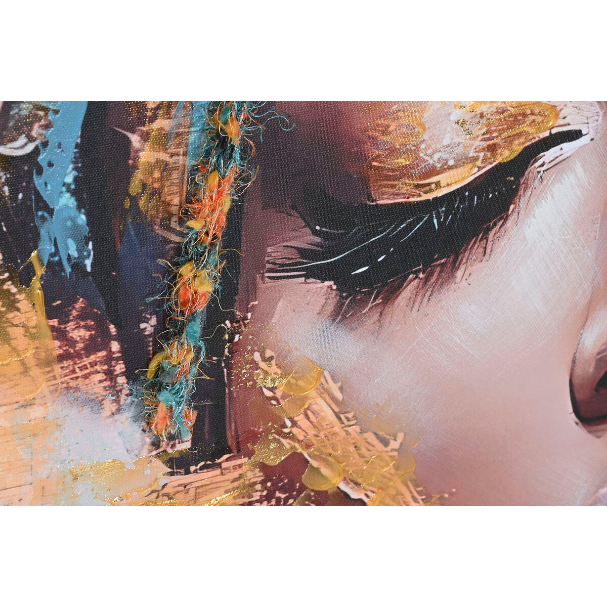 Painting Home ESPRIT Turquoise Golden Colonial African Woman 90 x 3 x 120 cm (2 Units)-2