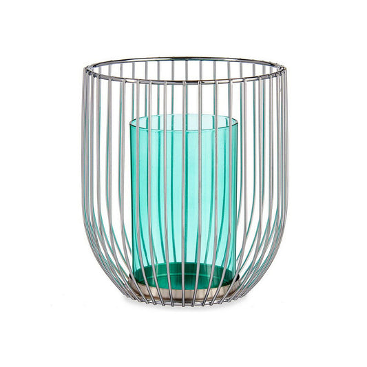 Candleholder Gift Decor 124016B Blue Silver Metal Glass 15 x 17 x 15 cm Cage-0