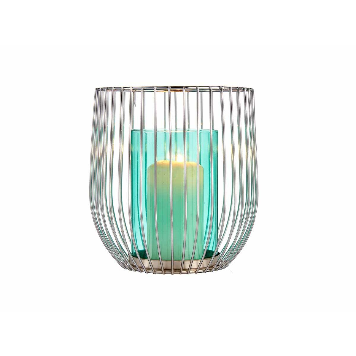 Candleholder Gift Decor 124016B Blue Silver Metal Glass 15 x 17 x 15 cm Cage-1