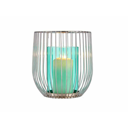 Candleholder Gift Decor 124016B Blue Silver Metal Glass 15 x 17 x 15 cm Cage-1