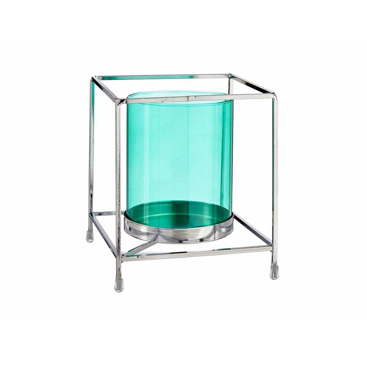 Candleholder Gift Decor SW120662B Blue Silver Metal Glass 14 x 15,5 x 14 cm Squared-0