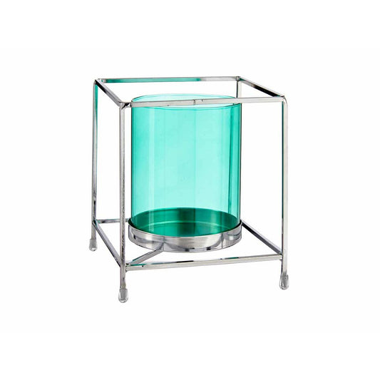Candleholder Gift Decor SW120662B Blue Silver Metal Glass 14 x 15,5 x 14 cm Squared-0