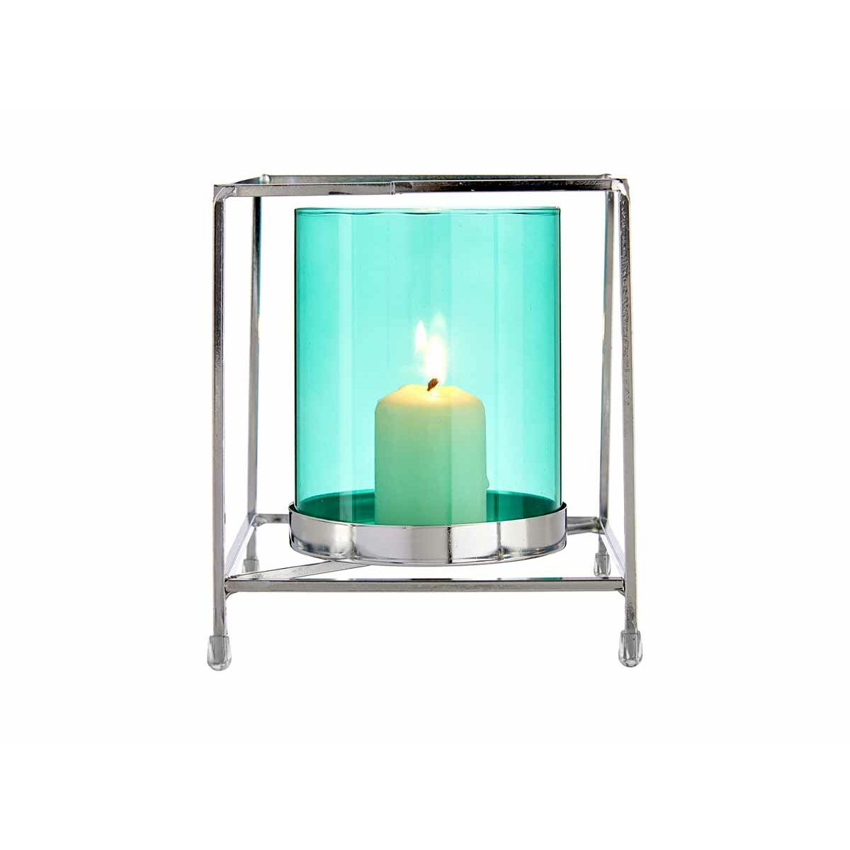 Candleholder Gift Decor SW120662B Blue Silver Metal Glass 14 x 15,5 x 14 cm Squared-2