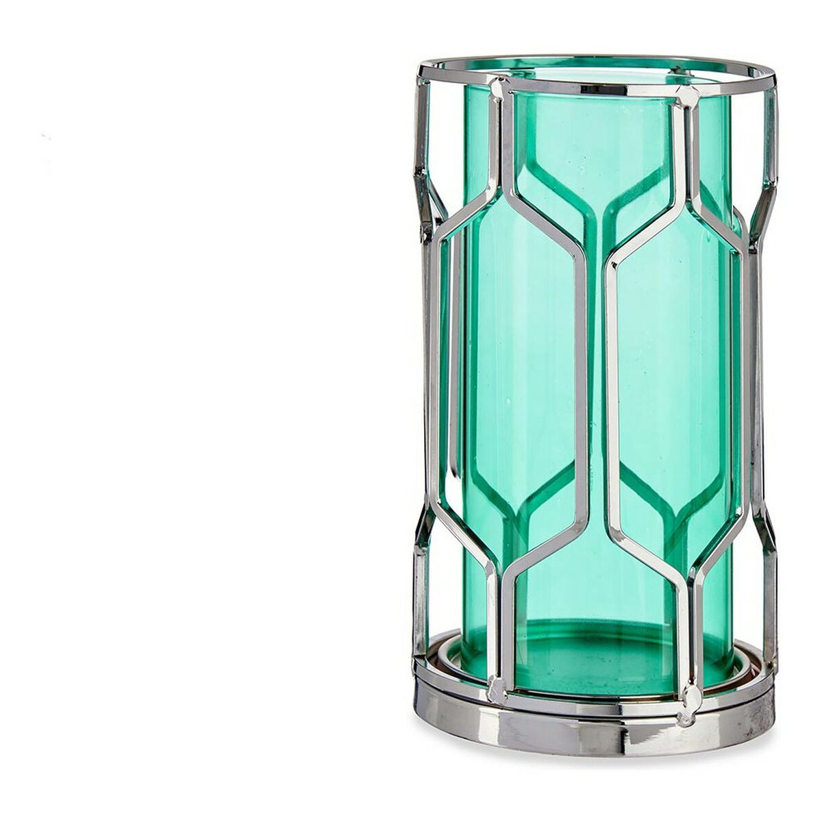 Candleholder Gift Decor SW120660B Blue Silver Metal Glass 11,5 x 19,5 x 11,5 cm-0