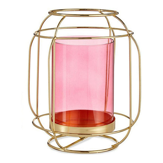 Candleholder Gift Decor SW120663A Pink Golden Metal Glass 19 x 20 x 19 cm Lantern-0