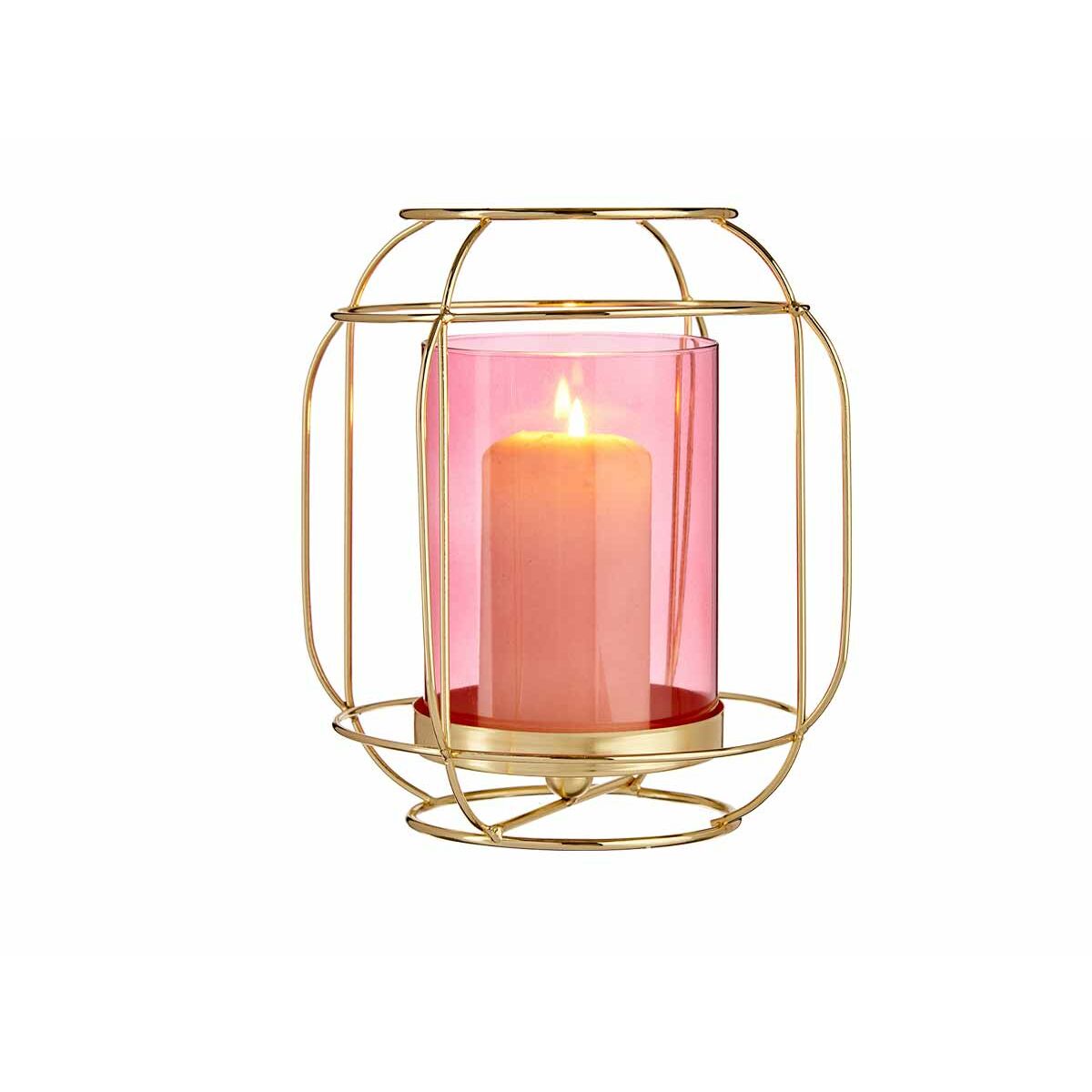 Candleholder Gift Decor SW120663A Pink Golden Metal Glass 19 x 20 x 19 cm Lantern-2
