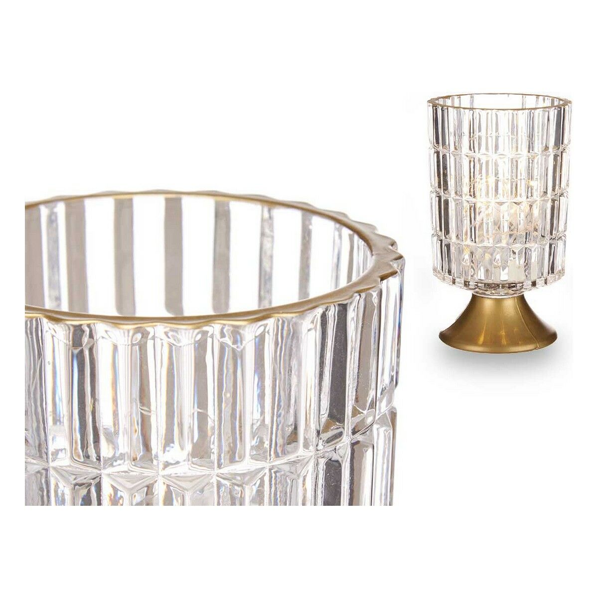 LED Lantern Metal Golden Transparent Glass (10,7 x 18 x 10,7 cm)-1