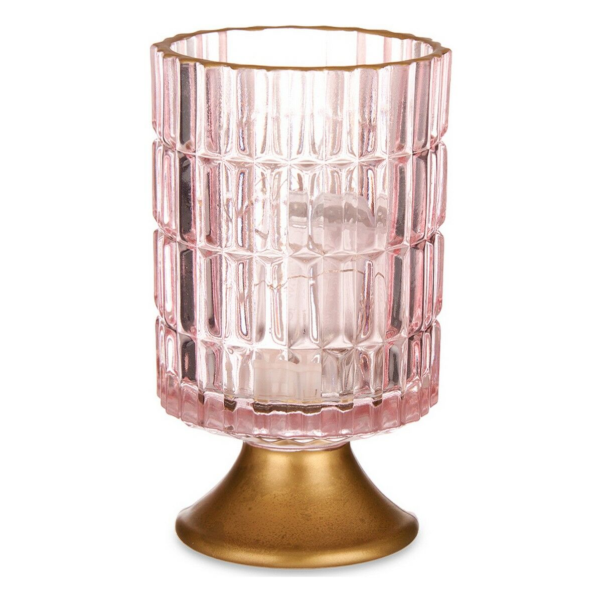 LED Lantern Stripes Pink Golden Glass (10,7 x 18 x 10,7 cm)-0